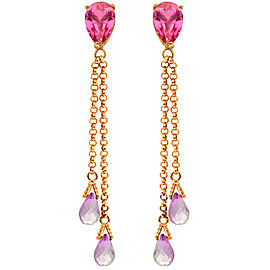 14K Solid Rose Gold Chandelier Earrings with Pink Topaz