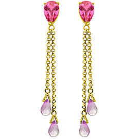 7.5 CTW 14K Solid Gold Chandelier Earrings Pink Topaz