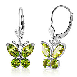 1.24 CTW 14K Solid White Gold Butterfly Earrings Peridot