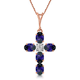 1.88 CTW 14K Solid Rose Gold Cross Necklace Natural Diamond Sapphire