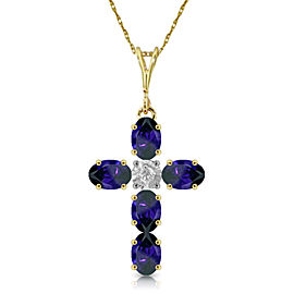 1.88 CTW 14K Solid Gold Cross Necklace Natural Diamond Sapphire