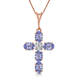 1.75 CTW 14K Solid Rose Gold Cross Necklace Natural Diamond Tanzanite