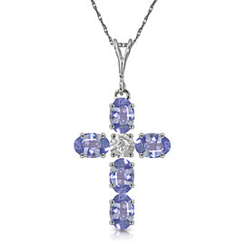 1.75 CTW 14K Solid White Gold Cross Necklace Natural Diamond Tanzanite