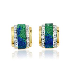 David Webb Yellow Gold Azurmalachite Earrings With Diamonds