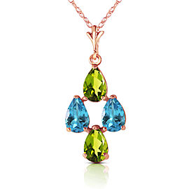 1.5 CTW 14K Solid Rose Gold Necklace Natural Blue Topaz Peridot