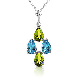 1.5 CTW 14K Solid White Gold Necklace Natural Blue Topaz Peridot