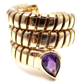 Bvlgari Bulgari Tubogas 18K Yellow Gold Amethyst Coil Snake Ring