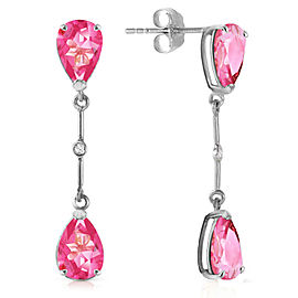 7.01 CTW 14K Solid White Gold Diamond Pink Topaz Dangling Earrings