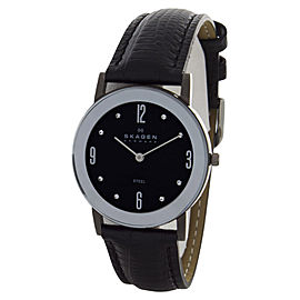 Skagen 39LMSM1 Black Dial Black Leather Band Watch