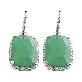 Sterling Silver Green Agate & Diamond Earrings