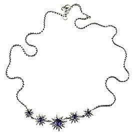 David Yurman 925 Sterling Silver Starburst 5 Stations Amethyst Necklace