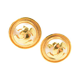 Chanel Gold Tone Metal & Simulated Glass Pearl Round CC Clip On Earrings