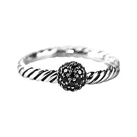 David Yurman 925 Sterling Silver Black Diamond Ball Stack Ring Size 6.75 & 7