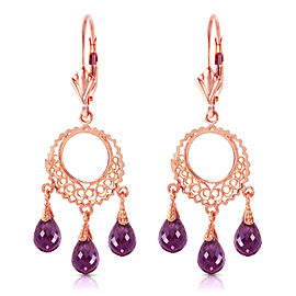 3.75 CTW 14K Solid Rose Gold Chain Drop Earrings Amethyst