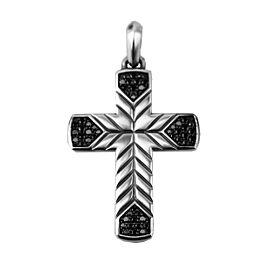 David Yurman 925 Sterling Silver Chevron Cross Black Diamonds Pendant