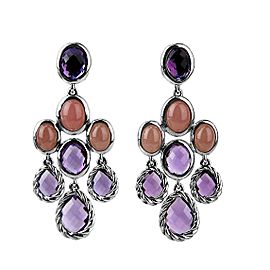 David Yurman 925 Sterling Silver Amethyst and Quartz Dangling Earrings