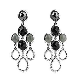 David Yurman 925 Sterling Silver Chandelier Diamond Onyx Earrings