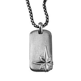 David Yurman 925 Sterling Silver North Star Dog Tag Pendant Necklace