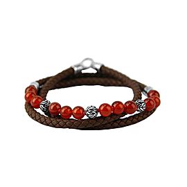 JOHN HARDY ST. SILVER RED AGATE TRIPLE WRAP LEATHER BRACELET