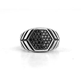 DAVID YURMAN ST. SILVER HEXAGON MODERN CHEVRON BLACK DIAMONDS RING SZ10