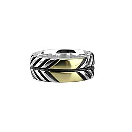 DAVID YURMAN ST. SILVER 18K GOLD 10mm MODERN CHEVRON BAND RING SZ10