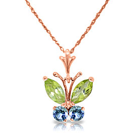 0.6 CTW 14K Solid Rose Gold Butterfly Necklace Blue Topaz Peridot