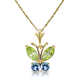 0.6 CTW 14K Solid Gold Butterfly Necklace Blue Topaz Peridot