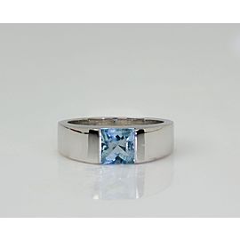 Cartier 18K White Gold Aquamarine Ring Size 5.5