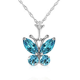 0.6 CTW 14K Solid White Gold Butterfly Necklace Blue Topaz