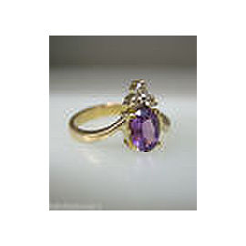 14K YELLOW GOLD LADIES AMETHYST DIAMOND RING SIZE 6.75