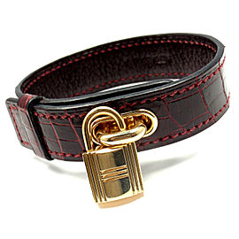 HERMES 18k Yellow Gold & Crocodile Burgundy Bracelet