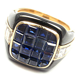 Piaget 18k Yellow Gold Diamond Invisible Set Sapphire Enamel Ring