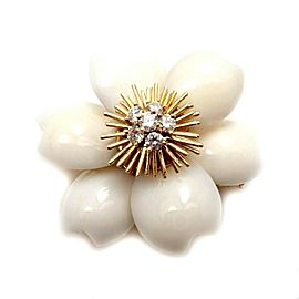 Van Cleef & Arpels Rose de Noel Diamond White Coral Flower Yellow Gold Brooch