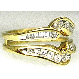 14K YELLOW GOLD BAGUETTE ROUND DIAMONDS LADIES RING SIZE 7