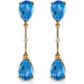 14K Solid Rose Gold Diamonds & Blue Topaz Dangling Earrings