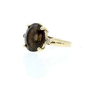 14K YELLOW GOLD LADIES OVAL SMOKEY TOPAZ DIAMOND RING 4.1 GRAMS SIZE 4.5