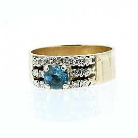 14k Yellow Gold Round Blue Topaz Diamond Wide Ladies Ring Size 10.5