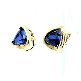 Fine Estate 14k Yellow Gold Triangle Blue Stones Earrings