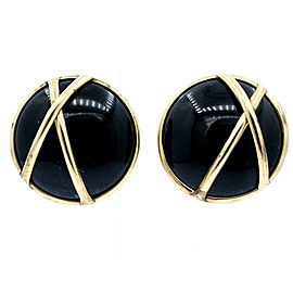 Fine Estate 14k Yellow Gold 19mm Round Onyx Earrings