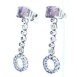 Fine Estate 10k White Gold Purple Stones Drop Earrings