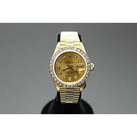 Rolex Ladies President Datejust 18K Yellow Gold 69168 Diamond Dial Bezel