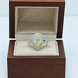 $54,000 Yellow Pear Shape Diamond Engagement Ring 6.32 TCW 14K White Gold