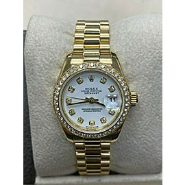 Rolex Ladies President Datejust 179138 Diamond Dial Bezel 18K Gold Box Paper