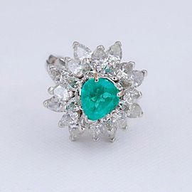 Natural Green Emerald and Diamond Platinum 3.50ctw Ballerina Ring