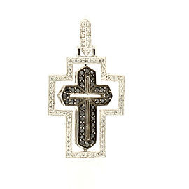 14k White Gold Swivel White Black Diamond Cross 1.5ct