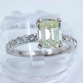 Light Yellow Emerald Diamond Engagement Ring 2.53 tcw 14k White Gold 20K Retail