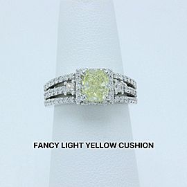 Fancy Yellow Cushion Cut Diamond Engagement Ring 1.96 TCW 14k White Gold