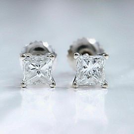 Princess Diamond Solitaire Stud Earrings1.09 tcw 18k White Gold Certificate