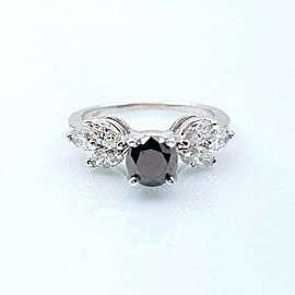 Black Round Diamond Engagement Ring 1.40 tcw 14kt White Gold