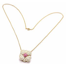 Van Cleef & Arpels 18k Gold Diamond & Pink Sapphire Flower Necklace